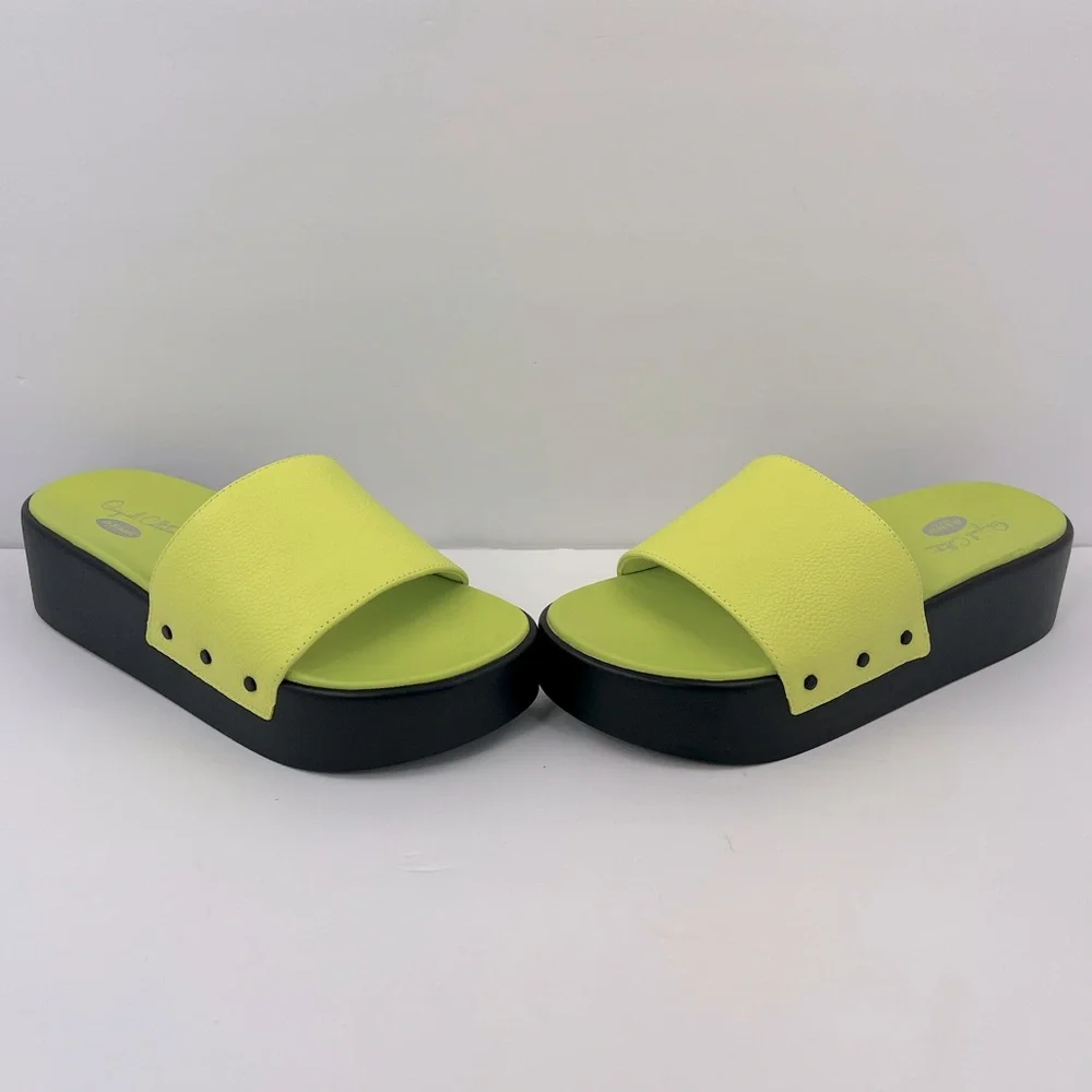 Dr. SCHOLL’S ORIGINAL COLLECTION, PISCES MAX SLIDES, LIME GREEN UPPER LEATHR, 9M - Picture 16 of 17
